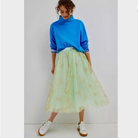 ANTHROPOLOGIE Sydney Shimmer Tulle Midi Skirt Mist green Gold glitter skirt - Picture 4 of 10